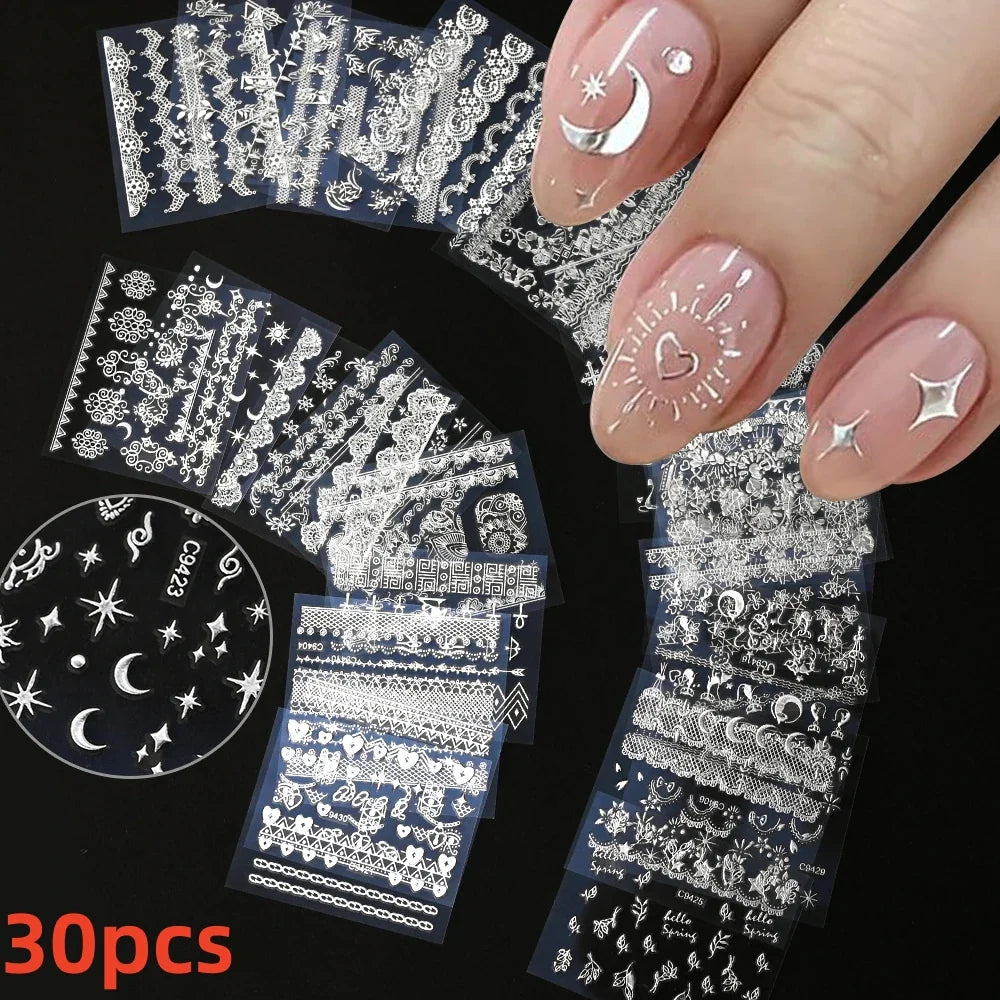 30pcs Black Flowers Nail Art Stickers 3D Self Adhesive Daisy Floral Nail Tips Design Decals Manicure Supplies For Women & Girls* (ONLINE ORDER ONLY)