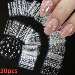 30pcs Black Flowers Nail Art Stickers 3D Self Adhesive Daisy Floral Nail Tips Design Decals Manicure Supplies For Women & Girls* (ONLINE ORDER ONLY)