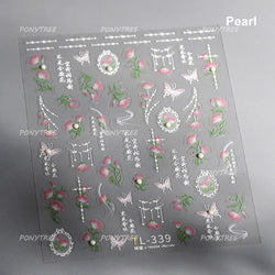 Pink Purple Orchid Hibiscus Rosa-sinensis Flower Butterfly Antique Lattice Window Adhesive Nail Art Stickers  Manicure Decals (Online Order Only)