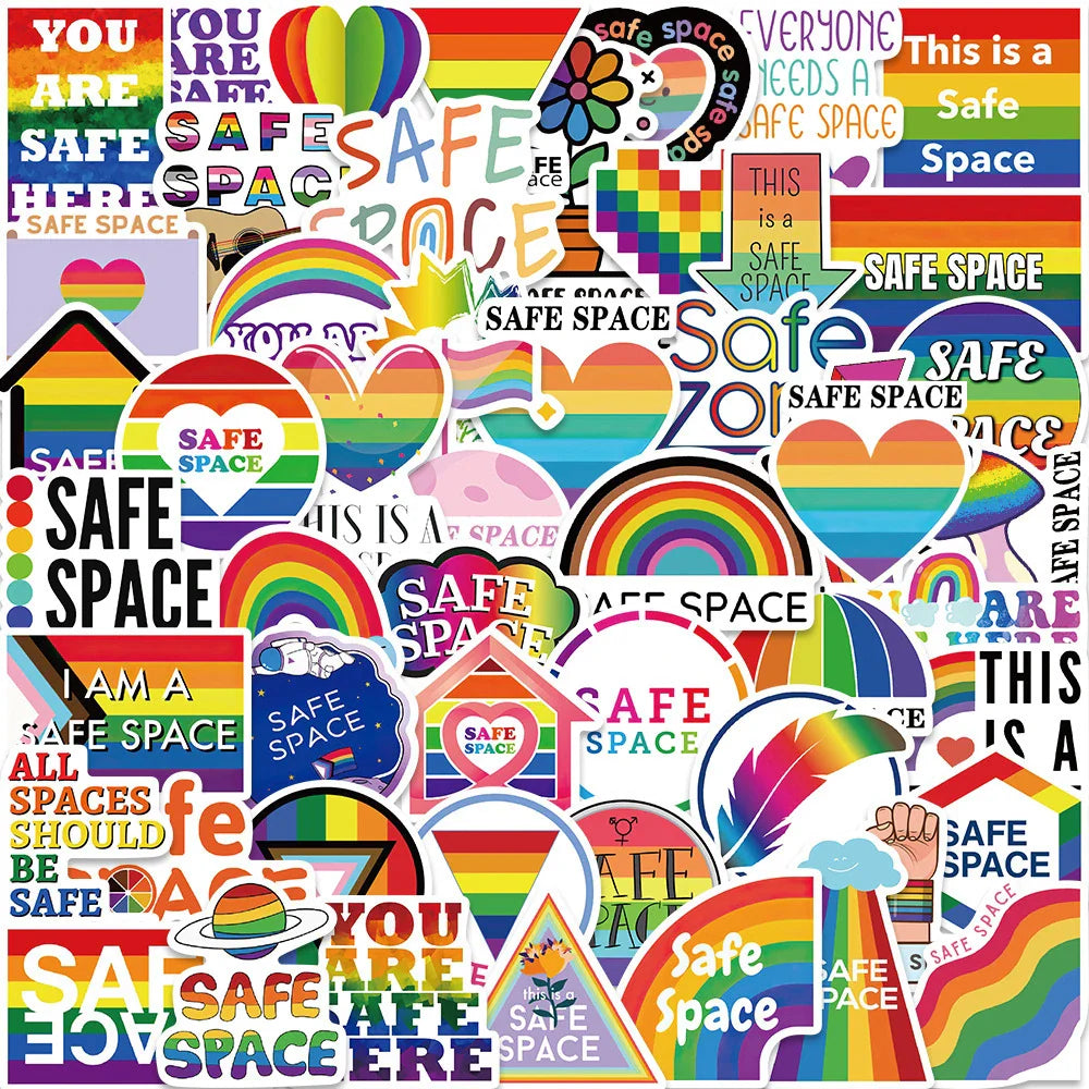 Funny Rainbow Safe Space Stickers Waterproof Decals for Skateboard, Motorcycle, Luggage, Phone, Car - 10/30/50pcs (Online Order Only)