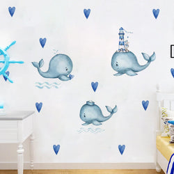 Watercolor Whale Heart Wall Stickers Nursery Vinyl Decals Art Murals (Online Order Only)