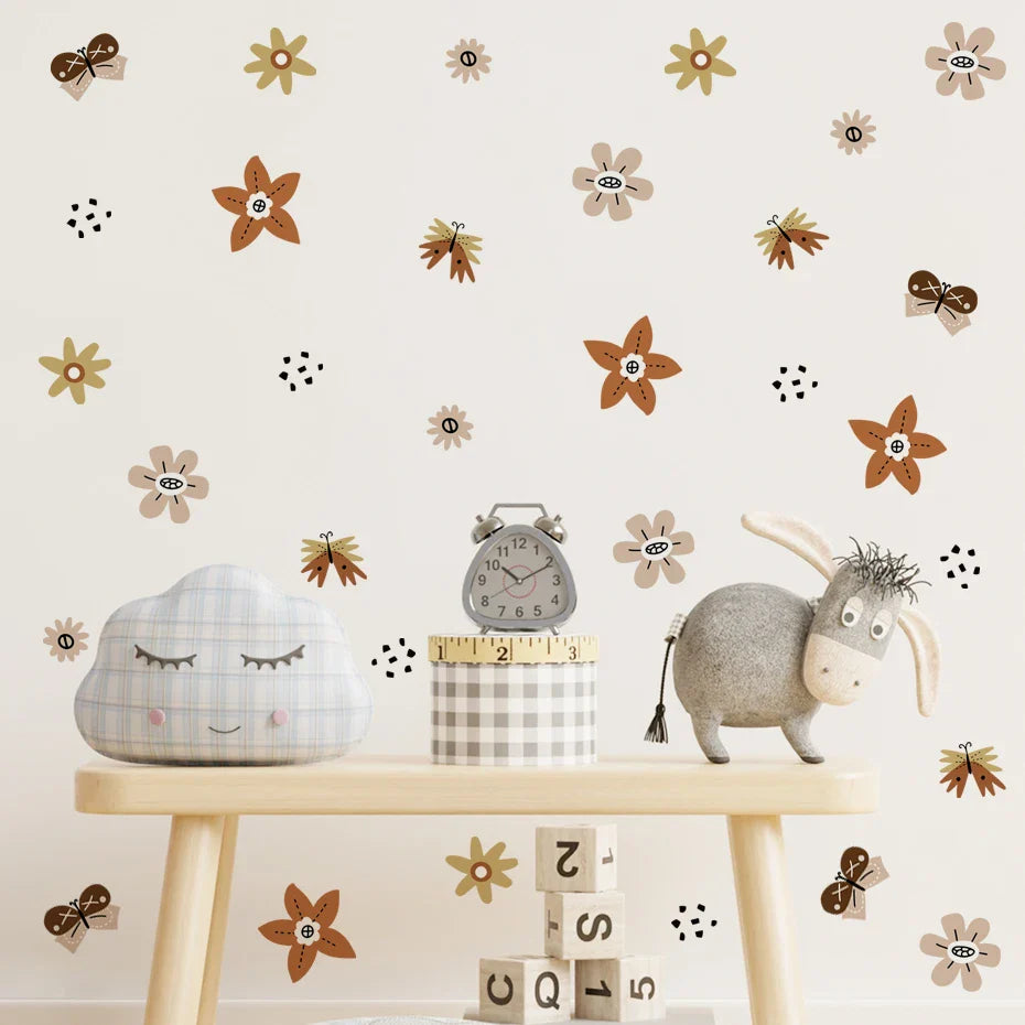 Boho Floral Butterfly Watercolor Wall Decals for Nursery and Living Room Decor (ONLINE ORDER ONLY)