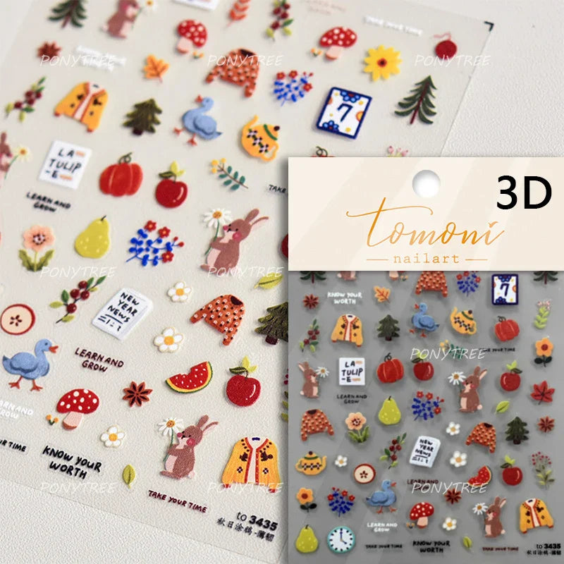 Cute Food Dog Baking Cookies Bread Rabbit Cheese Pudding Croissant Doughnut Adhesive Nail Art Decoration Sticker Manicure Decals (ONLINE ORDER ONLY)