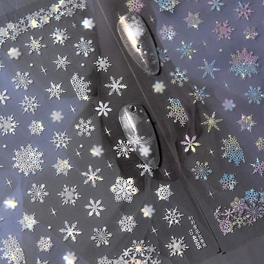 Winter Dreamy Hot Stamping Romantic White Pink Snowflakes Hexagon 3D Self Adhesive Nail Art Stickers Christmas Manicure Decals (ONLINE ORDER ONLY)