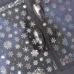 Winter Dreamy Hot Stamping Romantic White Pink Snowflakes Hexagon 3D Self Adhesive Nail Art Stickers Christmas Manicure Decals (ONLINE ORDER ONLY)