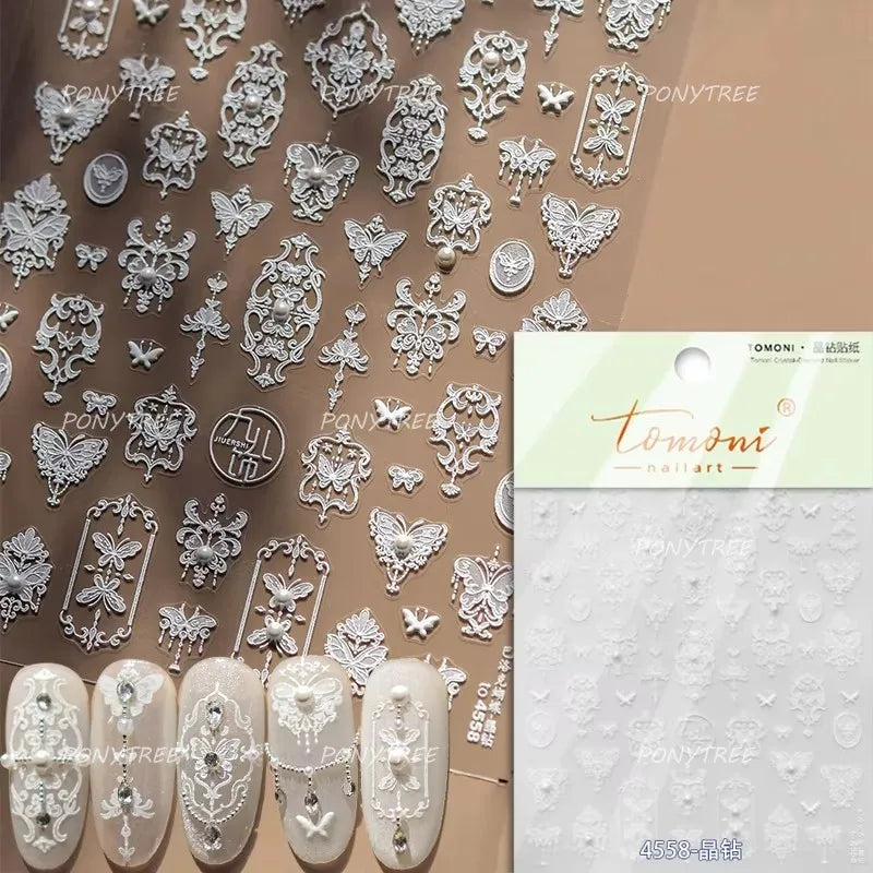 Blue Purple Tulip Flower Butterfly Garden Blossom Floral Charming Delicate 5D Relief Adhesive Nail Art Stickers Manicure Decals (ONLINE ORDER ONLY)