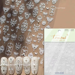 Shiny Butterfly White Pink Purple Romantic Animals Retro Photo Frame Chic Delicate Adhesive Nail Art Stickers 5D Manicure Decals (ONLINE ORDER ONLY)
