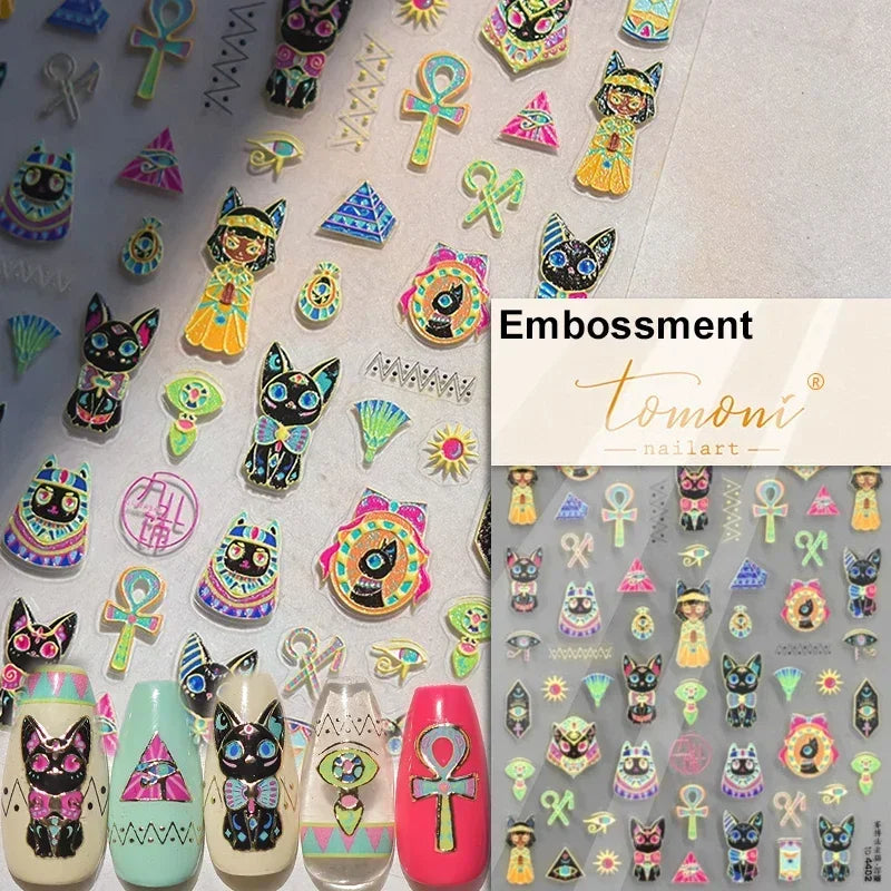 Cute Cat Eye Fishbone Animals Leopard Cat Ginger Cat Kitten Exclamation Point Paw Self Adhesive Nail Art Sticker Manicure Decals (ONLINE ORDER ONLY)