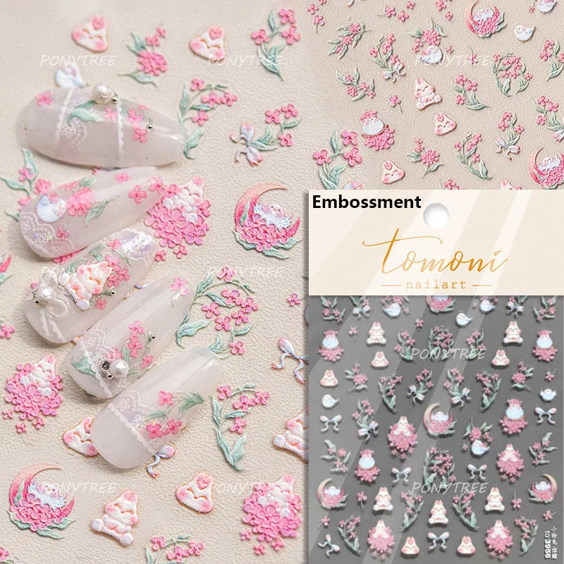 Romantic Lily of The Valley Candle Holder Wreath Bowknot Butterfly Dreamy Adhesive Nail Art Decorations Stickers Manicure Decals (Online Order Only)
