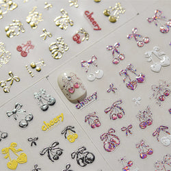 Lovely Red Heart Crystal Cherry Fruit Bowknot Letter Gold Pink Self Adhesive Nail Art Sticker Delicate Rhinestone Manicure Decal (ONLINE ORDER ONLY)