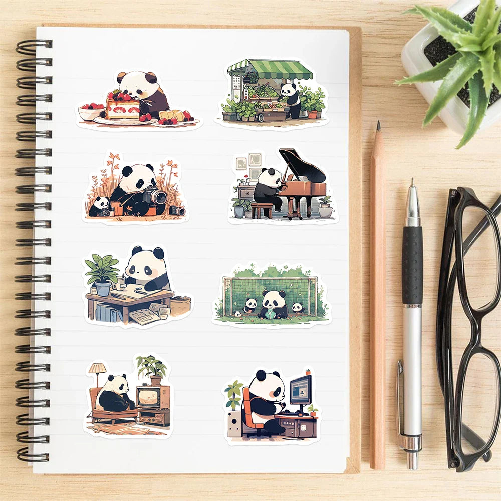 50pcs Diary Life Panda Cartoon Graffiti Stickers Decorative Guitar Phone Stationery Vinyl Animal Sticker Kawaii Kid Toy ﻿ (ONLINE ORDER ONLY)