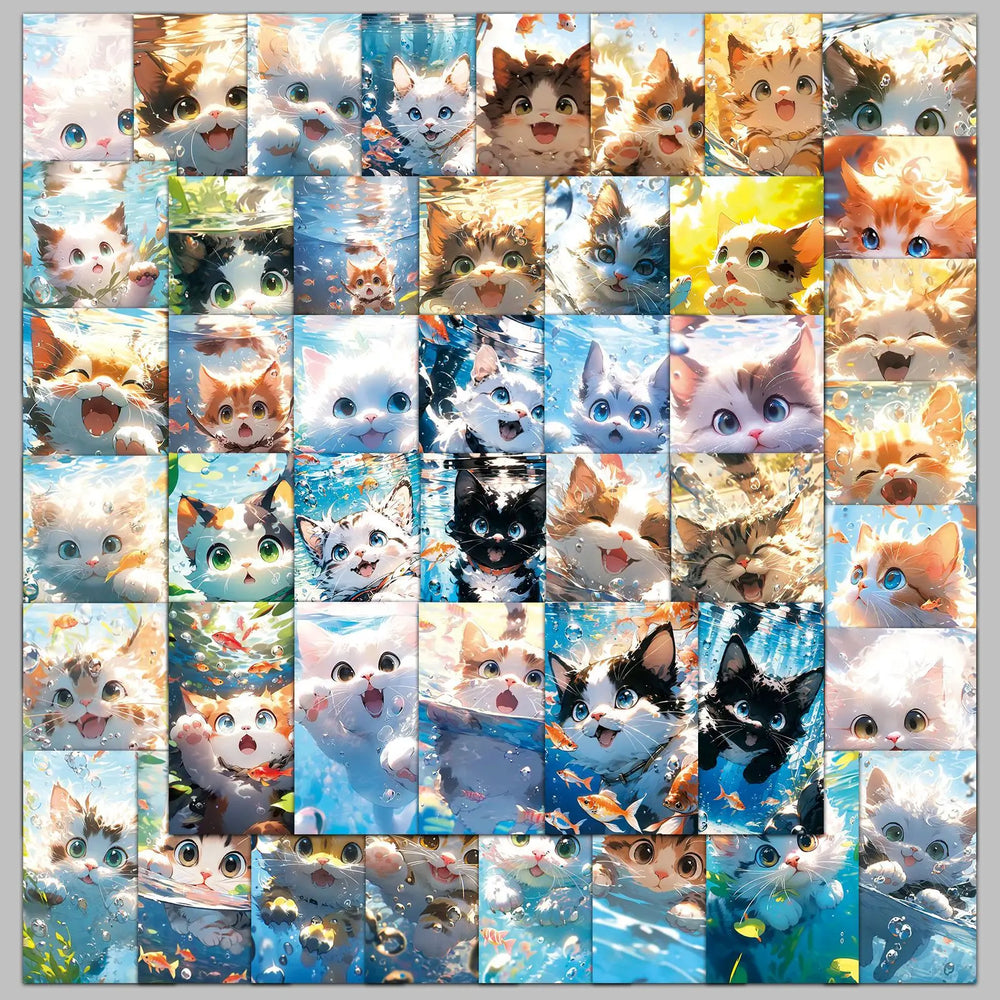50pcs Cat Water Series Graffiti Stickers for Helmet, Wall, DIY Decoration Wholesale (Online Order Only)