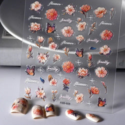 Red Plum Blossom Flower Chinese 3D Self Adhesive Nail Art Decoration Stickers Cheongsam Iris Lily Lotus Vase 5D Manicure Decals (ONLINE ORDER ONLY)
