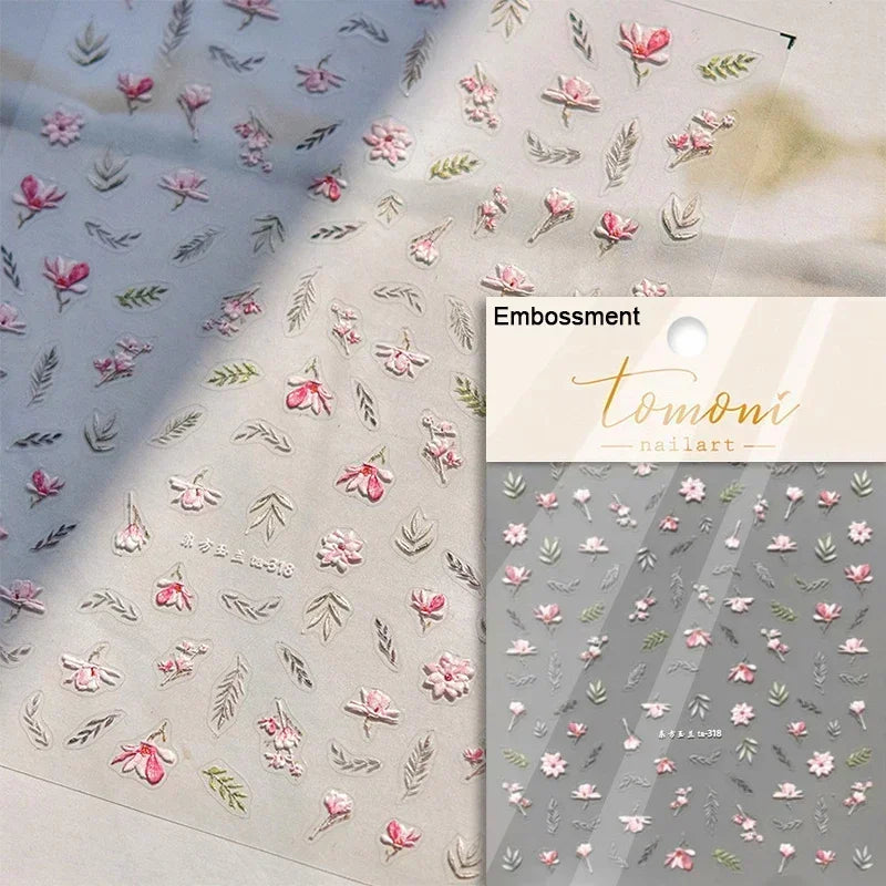 Autumn Fall Maple Leaves Ginkgo Leaf Osmanthus Chrysanthemums Rabbit Bunny Plant Flower Relief Nail Art Sticker Decoration Decal (ONLINE ORDER ONLY)