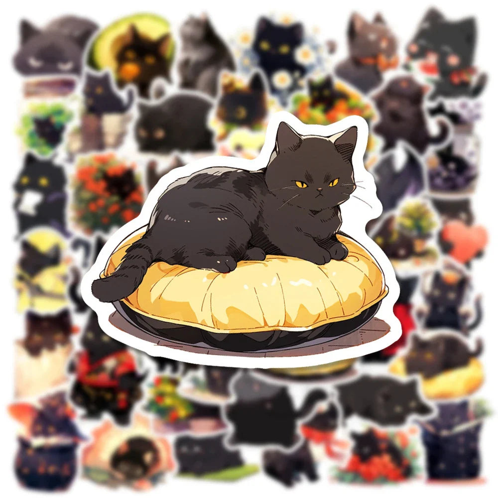 10/30/50pcs Cute Cartoon Black Cat Stickers Decals Laptop Motorcycle Phone Car Diary Luggage Decoration Sticker for Kids Toys (ONLINE ORDER ONLY)