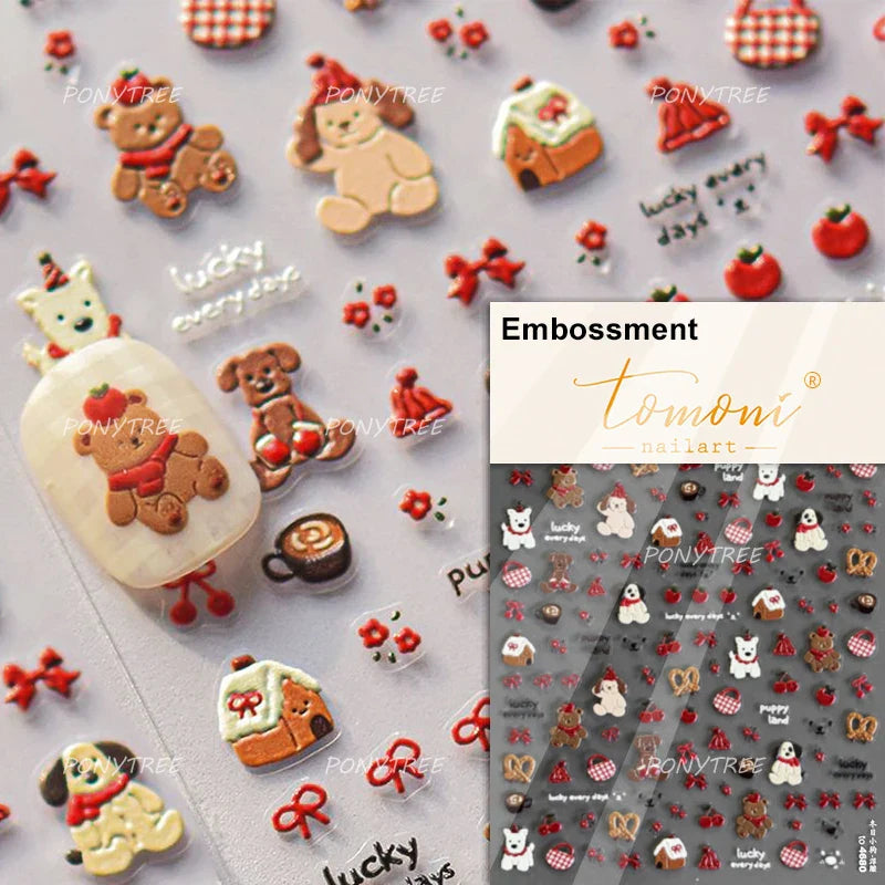 Toast Butter Brioche Bread Dim Sum Cookie Cherry Pudding Food Fork Doughnut Relief Adhesive Nail Art Stickers Manicure Decals (ONLINE ORDER ONLY)
