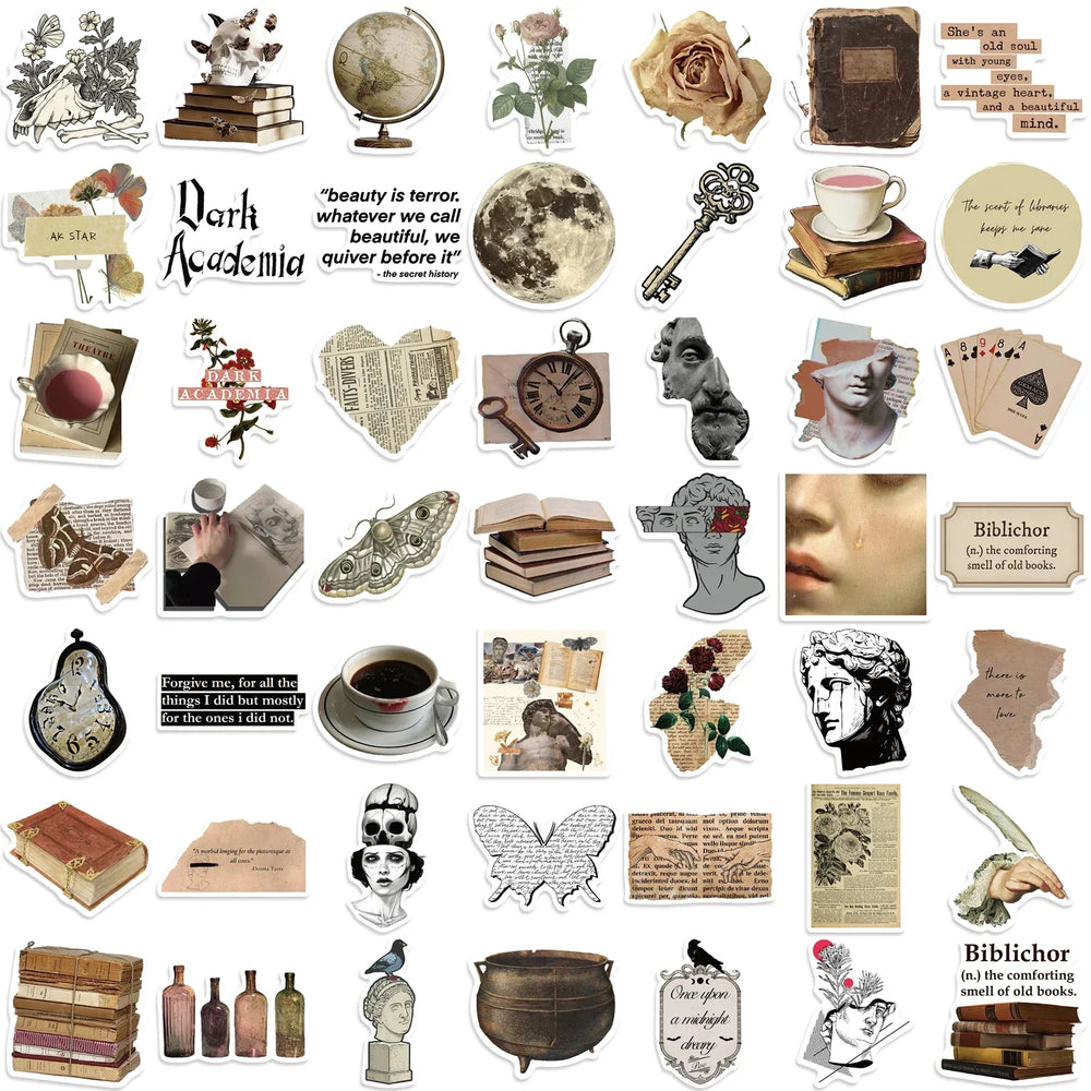 Dark Academia Stickers 50PCS Waterproof for Laptop Phone Suitcase Fridge Skateboard (ONLINE ORDER ONLY)
