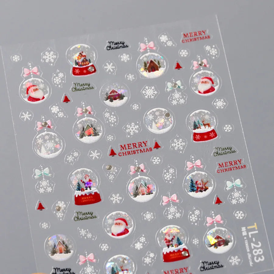 Crystal Ball Santa Claus Snowman Bowknot Red Christmas Tree Bell Socks Self Adhesive Nail Art Stickers Snowflake Manicure Decals (ONLINE ORDER ONLY)