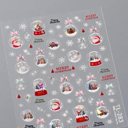 Crystal Ball Santa Claus Snowman Bowknot Red Christmas Tree Bell Socks Self Adhesive Nail Art Stickers Snowflake Manicure Decals (ONLINE ORDER ONLY)