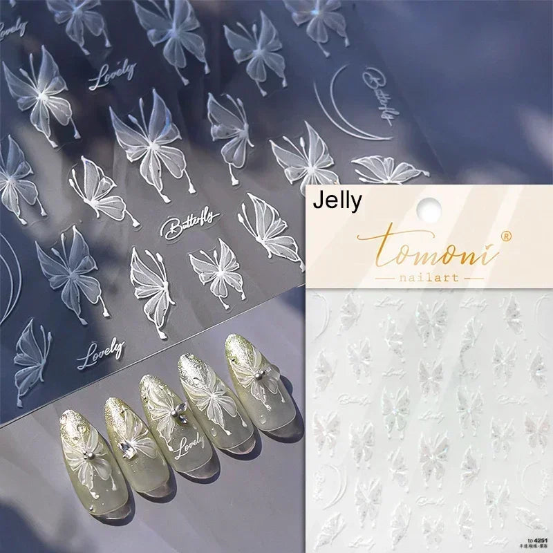Butterfly Rose Laser Jelly Hot Stamping Lace Letter Flower Love Heart Bowknot 5D Self Adhesive Nail Art Stickers Manicure Decals (ONLINE ORDER ONLY)