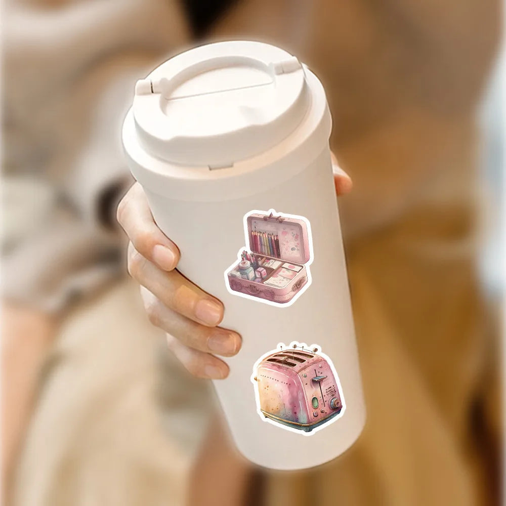10/30/60PCS Cute Vintage Pink Stickers Graffiti Cartoon Decals DIY Waterproof Motorcycle Notebook Laptop Phone Bike Car Kids Toy (ONLINE ORDER ONLY)