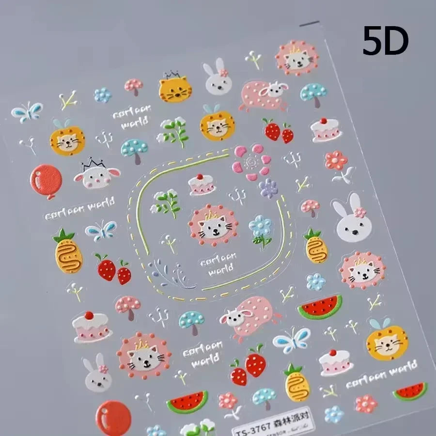 Bowknot Dog puppy Christmas Hat Strawberry Cake Food Coffee Cherry Love Heart Adhesive Nail Art Sticker Reliefs Manicure Decals (Online Order Only)