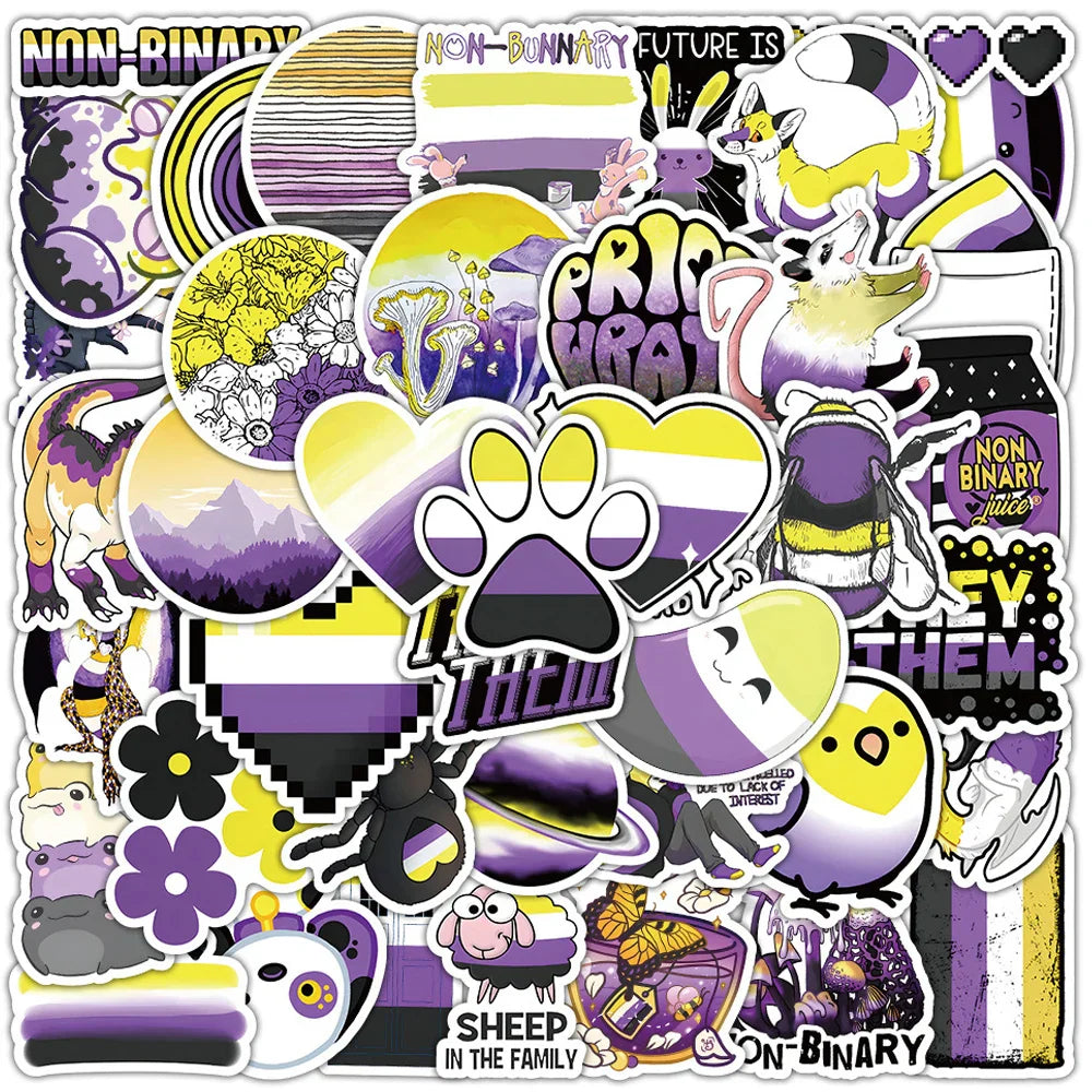 Nonbinary Pride Stickers 10/30/60pcs Gender Identity Decals for Laptop, Skateboard, Phone, Luggage, Bike, Car (Online Order Only)
