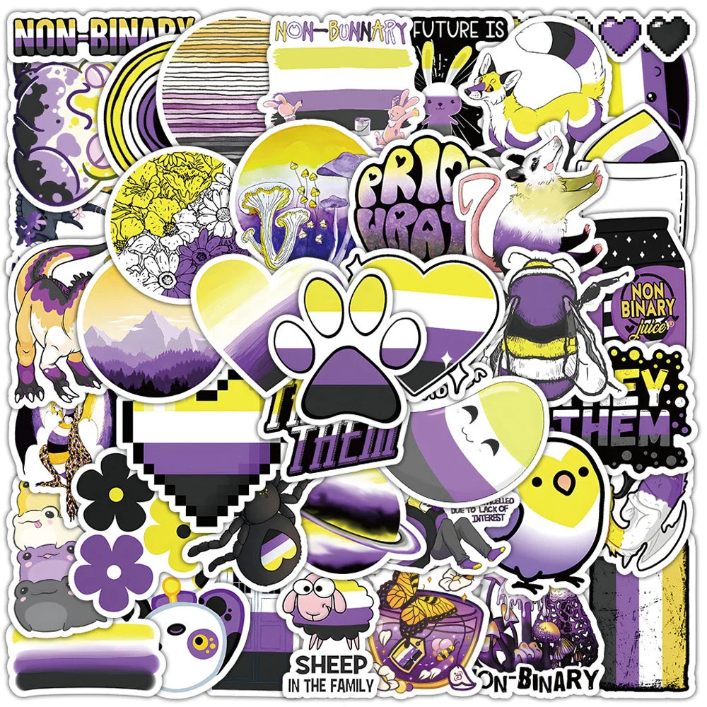 Nonbinary Pride Stickers 10/30/60pcs Gender Identity Decals for Laptop, Skateboard, Phone, Luggage, Bike, Car (Online Order Only)