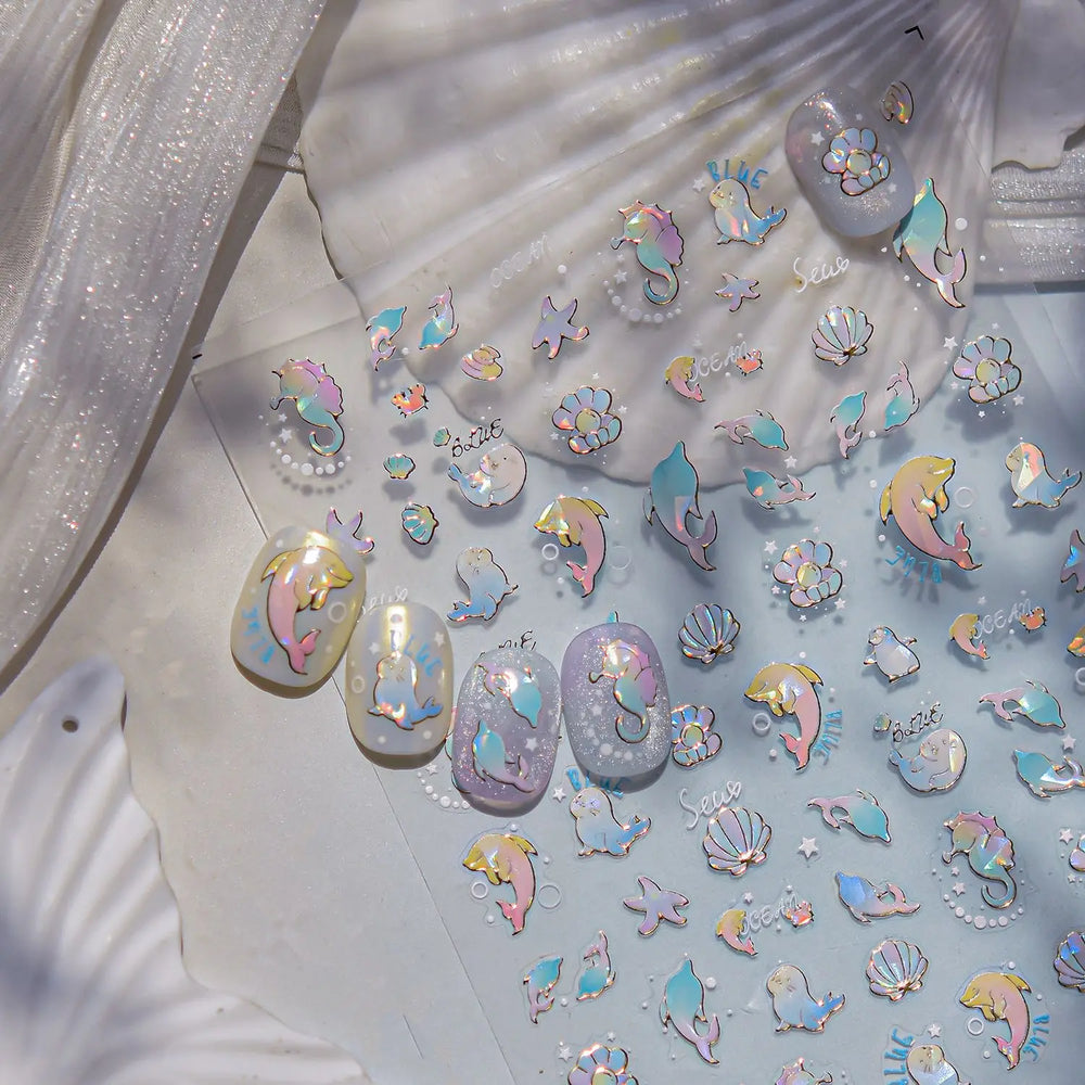 Starfish Dolphin Otter Shell Conch Whale Seahorse Pearl Oyster Infauna Self Adhesive Nail Art Stickers Manicure Decals Wholesale (ONLINE ORDER ONLY)