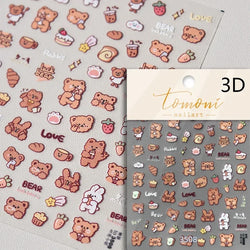 Charming Cherry's Cake Cute Bowknot Pink Blue Bear Flower Bouquet Strawberry Adhesive Nail Art Sticker Rhinestone Manicure Decal (Online Order Only)