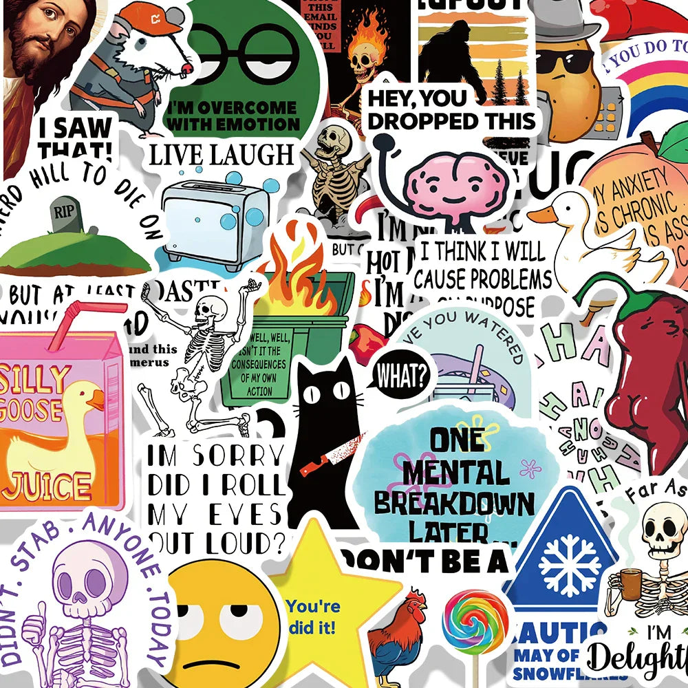 50pcs Snarky Cat Meme Stickers for Phone, Scrapbook, Skateboard, Suitcase, Refrigerator, Graffiti (ONLINE ORDER ONLY)