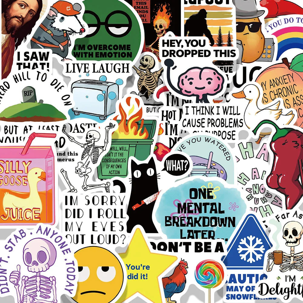 50pcs Snarky Cat Meme Stickers for Phone, Scrapbook, Skateboard, Suitcase, Refrigerator, Graffiti (ONLINE ORDER ONLY)