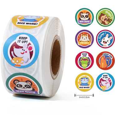 100-500 Pcs 1inch/2.5cm Animal Good Job Cool Stickers Roll for Envelope Praise Reward Student Work Label Stationery Seal Lable (ONLINE ORDER ONLY)