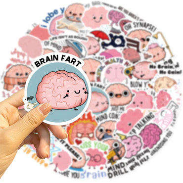 10/30/50PCS Cute Brain Pink Stickers Funny Cartoon Graffiti DIY Diary Laptop Guitar Luggage Skateboard  Waterproof Decal Toy (Online Order Only)