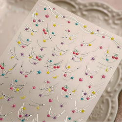 Chic Colourful Star Moon Curved Line Arc Necklace Love Heart Hanging in The Air Cherry Adhesive Nail Art Stickers Manicure Decal (Online Order Only)