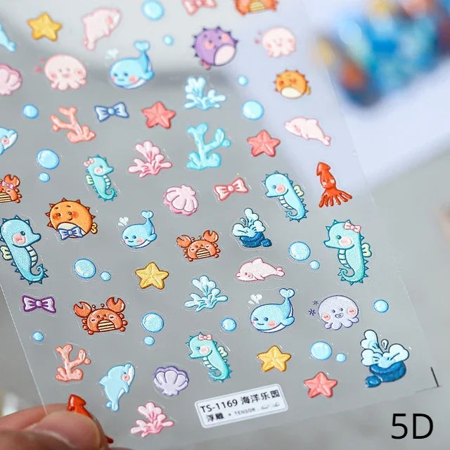 Chinese Black Red Lucky Carp Fish 3D Self Adhesive Nail Art Stickers 5D Soft Relief Nail Phone Decals Goldfish Beach Sea Summer (ONLINE ORDER ONLY)