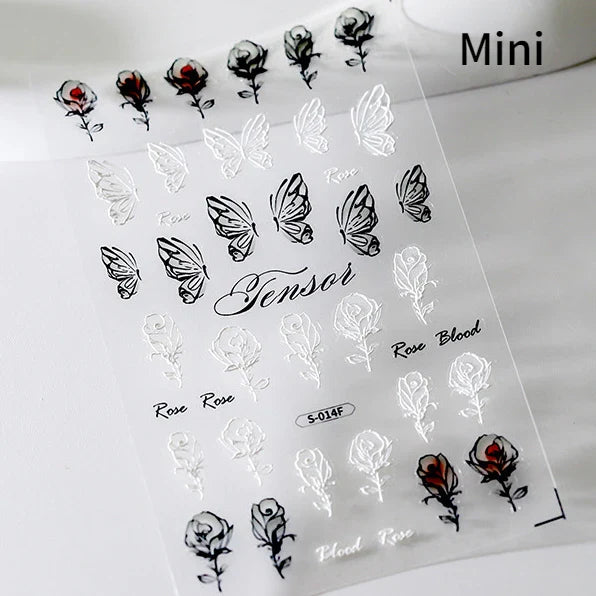 Butterfly Rose Laser Jelly Hot Stamping Lace Letter Flower Love Heart Bowknot 5D Self Adhesive Nail Art Stickers Manicure Decals (ONLINE ORDER ONLY)