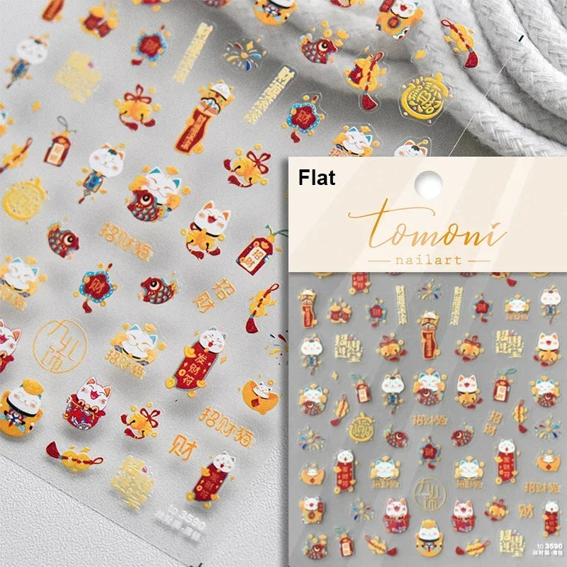 Retro Love Heart White Lace flower Bowknot Tie Pink Bear Flower Strawberry Adhesive Nail Art Stickers Rhinestone Manicure Decals (ONLINE ORDER ONLY)