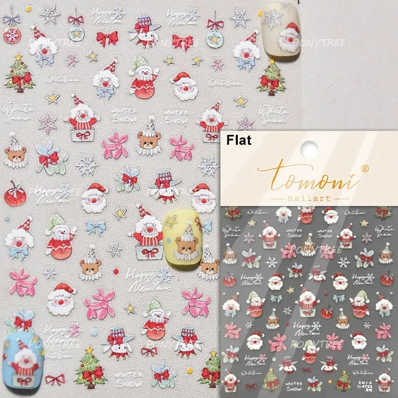 Apple Bear Bunny Snowman Winter Tree Bell Dog Self Adhesive Nail Art Stickers Snowflake Santa Claus Rhinestone Manicure Decals (ONLINE ORDER ONLY)