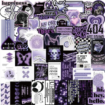 10/30/60PCS INS Purple Black PVC Sticker Aesthetic DIY Decoration Scrapbooking Stationery Hand Accounting Supplies for Kids (ONLINE ORDER ONLY)