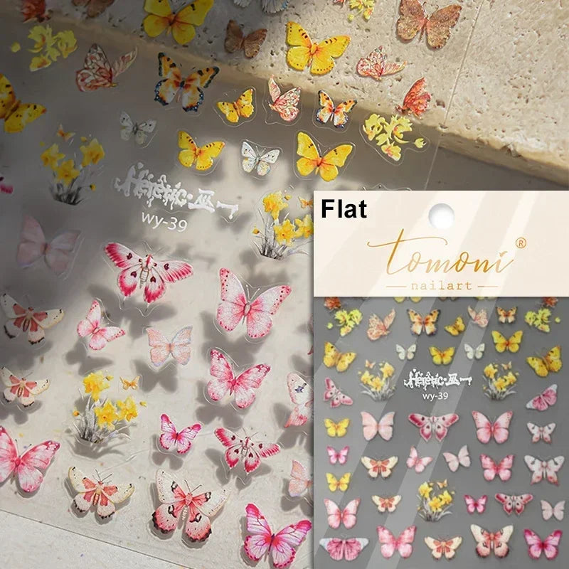 Butterfly Rose Laser Jelly Hot Stamping Lace Letter Flower Love Heart Bowknot 5D Self Adhesive Nail Art Stickers Manicure Decals (ONLINE ORDER ONLY)