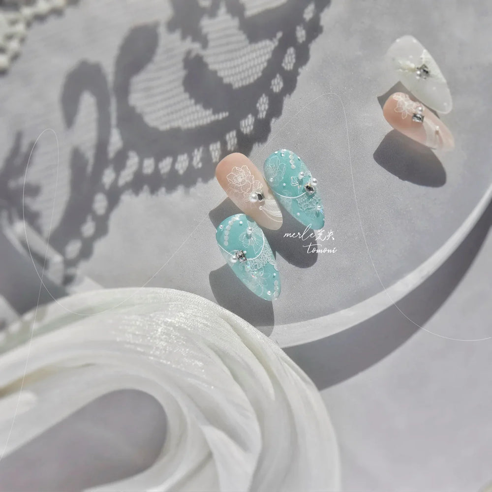 Cute 3D White Rose Flower Lace Bud Silk Bowknot Butterfly Dreamy Shiny Relief Chic Self Adhesive Nail Art Sticker Manicure Decal (ONLINE ORDER ONLY)