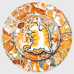 50Pcs Orange Cat Cartoon Waterproof Vinyl Stickers for Skateboard Snowboard Decals (Online Order Only)