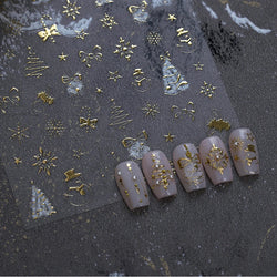 Hot Stamping Christmas Tree Bell Bowknot Cane Snowman Star Adhesive Nail Art Stickers Snowflake Glitter Powder Manicure Decals (ONLINE ORDER ONLY)