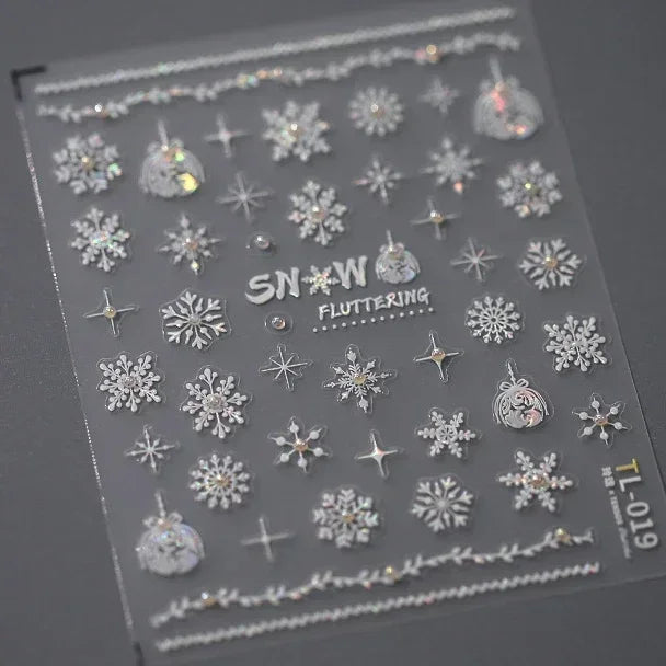 Winter Christmas Crystal Delicate Hexagon Romantic Laser Silver Chic Snowflakes Self Adhesive Nail Art Sticker 5D Manicure Decal (ONLINE ORDER ONLY)
