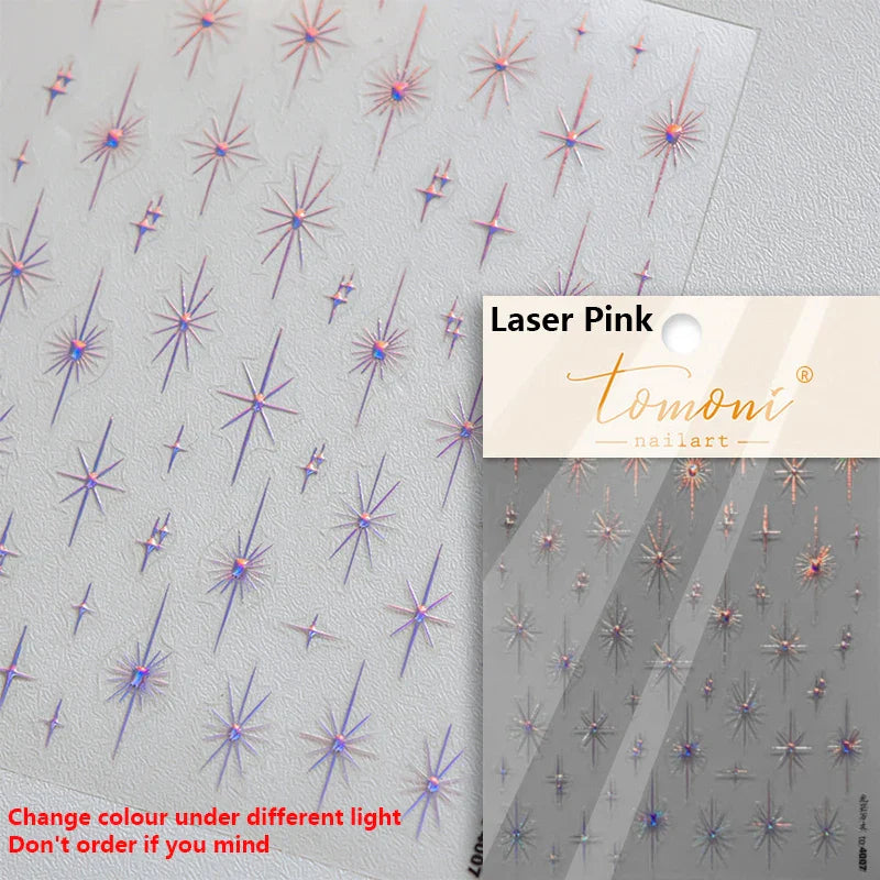 Gold Silver Star Laser Pink Colorful Glitter Starlight Sparkle Rhinestones Relief Nail Art Decorations Stickers Manicure Decals (ONLINE ORDER ONLY)