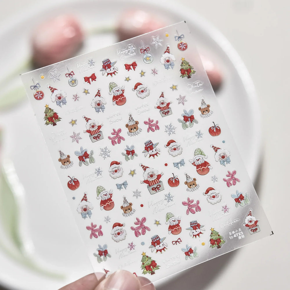 Apple Bear Bunny Snowman Winter Tree Bell Dog Self Adhesive Nail Art Stickers Snowflake Santa Claus Rhinestone Manicure Decals (ONLINE ORDER ONLY)