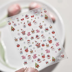 Apple Bear Bunny Snowman Winter Tree Bell Dog Self Adhesive Nail Art Stickers Snowflake Santa Claus Rhinestone Manicure Decals (ONLINE ORDER ONLY)