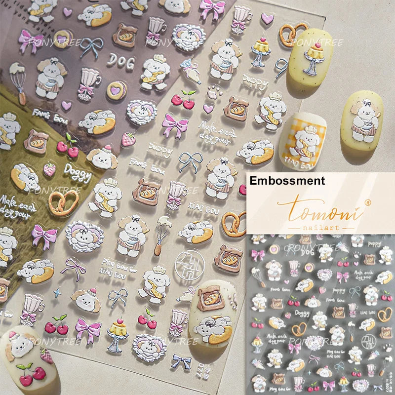 Graffiti Bear Cat Kitten Dog Puppy Bowknot Cake Tulip Note Star Cherry Cup Adhesive Nail Art Decoration Sticker Manicure Decals (ONLINE ORDER ONLY)