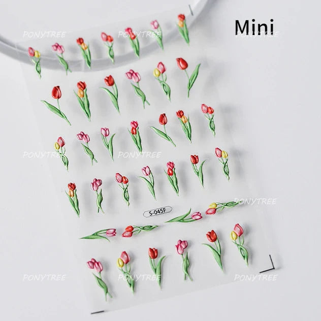 Lovely Bowknot Flower Shiny Star Love Heart Vibrant and Lively Tulip Moon Self Adhesive Nail Art Stickers Relief Manicure Decals (ONLINE ORDER ONLY)